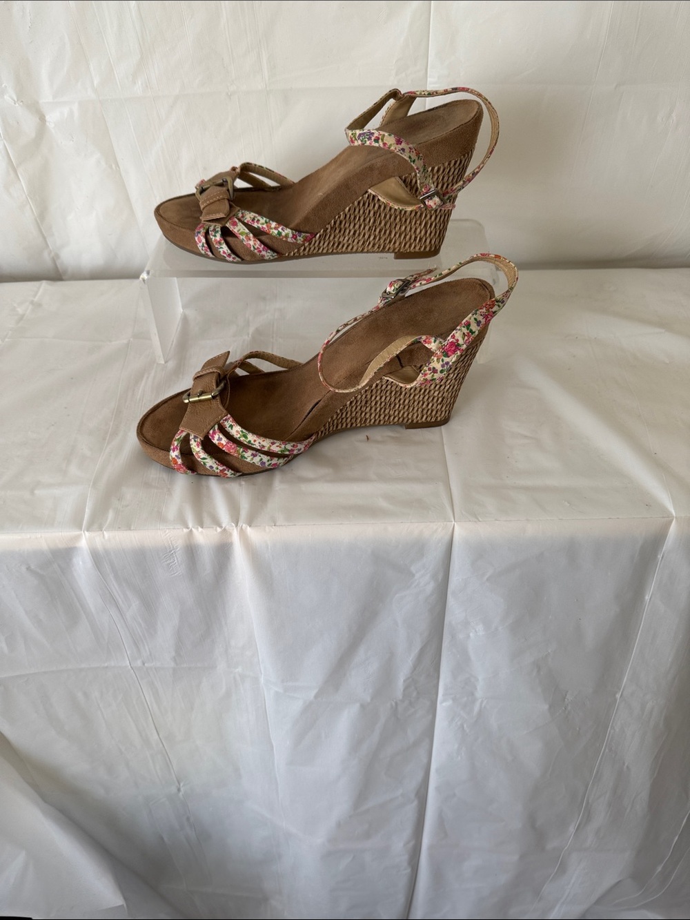 AEROSOLES Brown Wedge Sandals with Floral Straps